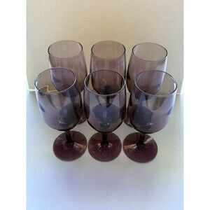 Libbey Amethyst Six Purple Vintage Blown 6in 6oz Wine Glasses